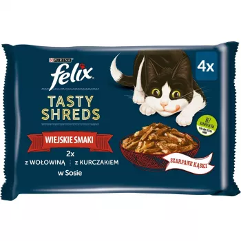 FELIX Tasty Shreds met rund en kip – 4x 80 g