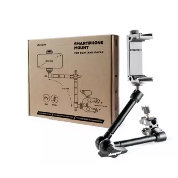 Smartphonehouder deeper ITGAM0026 voor kajak en boot – aluminium, verstelbare hoek, C-klem tot 41 mm, telefoonafstand 65–95 mm