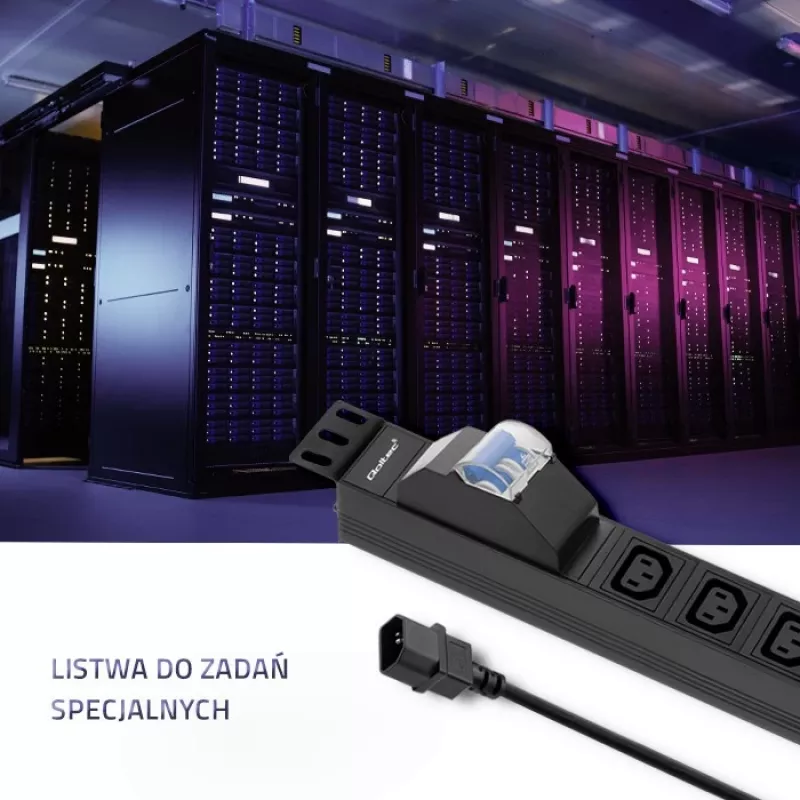 Qoltec 53999 19-inch rack stekkerdoos PDU, 1U, 8x IEC C13, 10 A, met stroomonderbreker, 2 m
