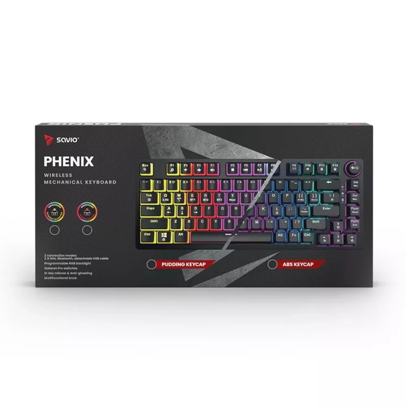 Gamingtoetsenbord Savio SAVGK-PHENIX RED PUDDING mechanisch RGB draadloos