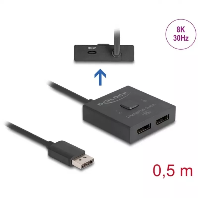 Delock - videosplitter/-switch - 8K, bidirectioneel - 2 x DisplayPort - desktop (18906)