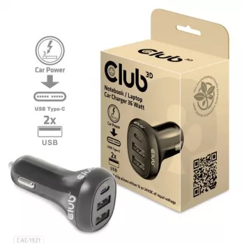 CLUB3D notebook-/laptop-autolader 36 Watt, auto, sigarettenaansteker, 24 V, zwart