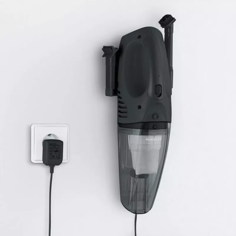 Severin HV 7963 draadloze handstofzuiger voor nat en droog zuigen, 7,4 V Li-Ion, 12 V autolaadkabel, wandhouder