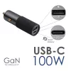 Akyga AK-CH-26 GaN-auto-oplader 12/24 V, 100 W, USB-C PD 3.0 + USB-A QC 3.0, grijs