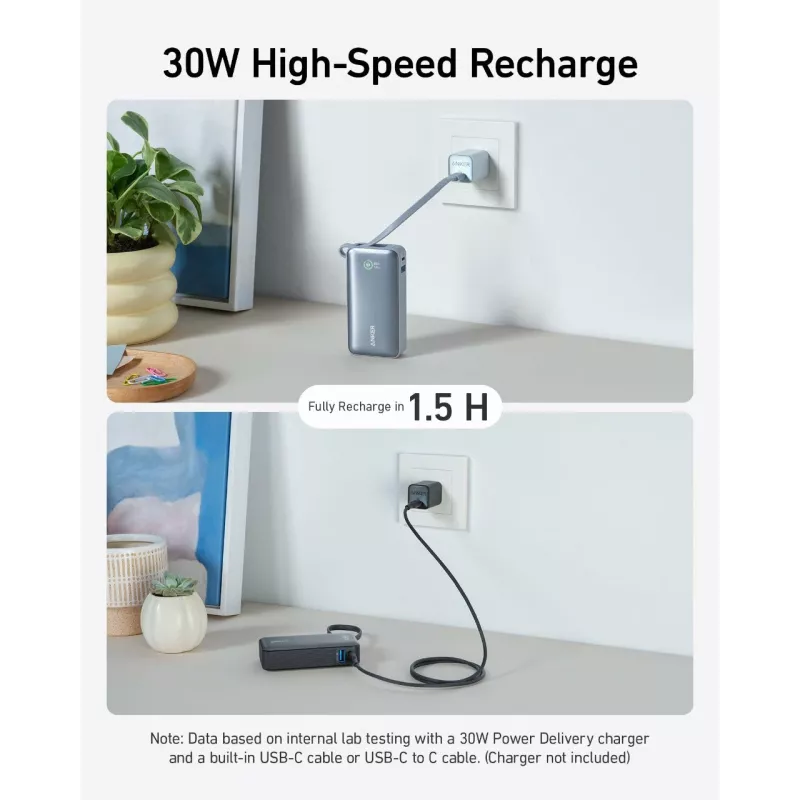 Powerbank 545 NANO 30W 10000mAh met geïntegreerde USB-C-kabel, zwart