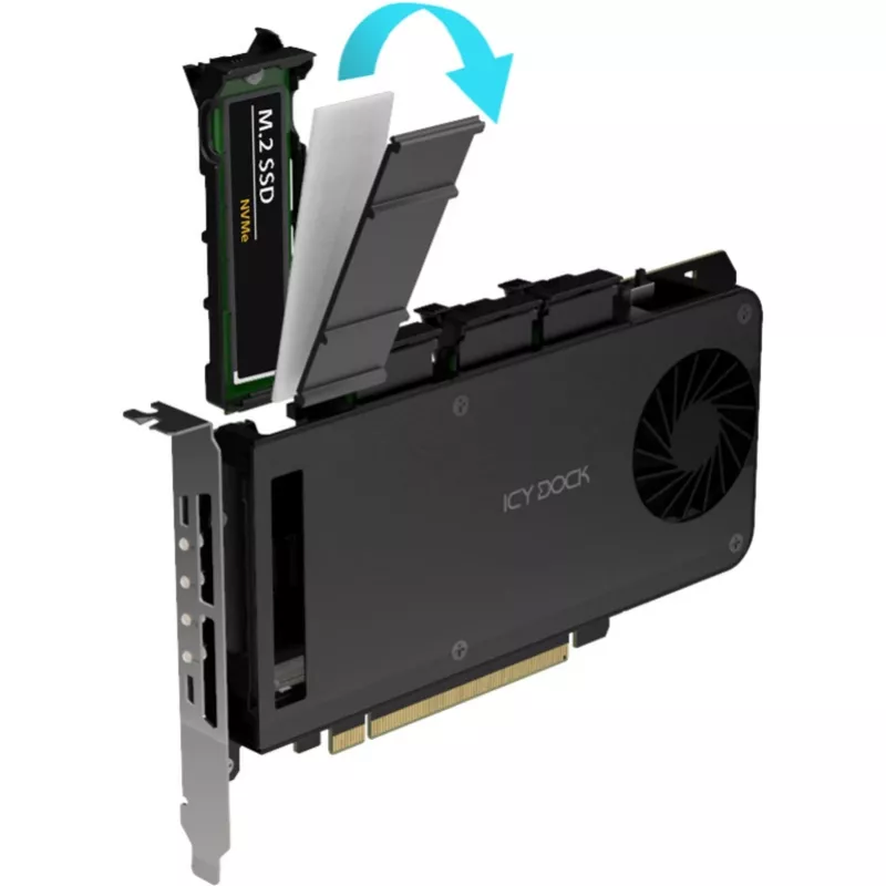 Mobilrahmen-adapterkaart icy dock MB204MP-1B — 4 × M.2 NVMe SSD hot-swap-mobilrahmen