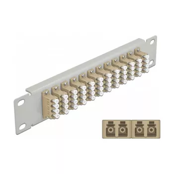 Glasvezel patchpaneel DeLOCK 10 inch 12 poorten LC quad beige 1U grijs