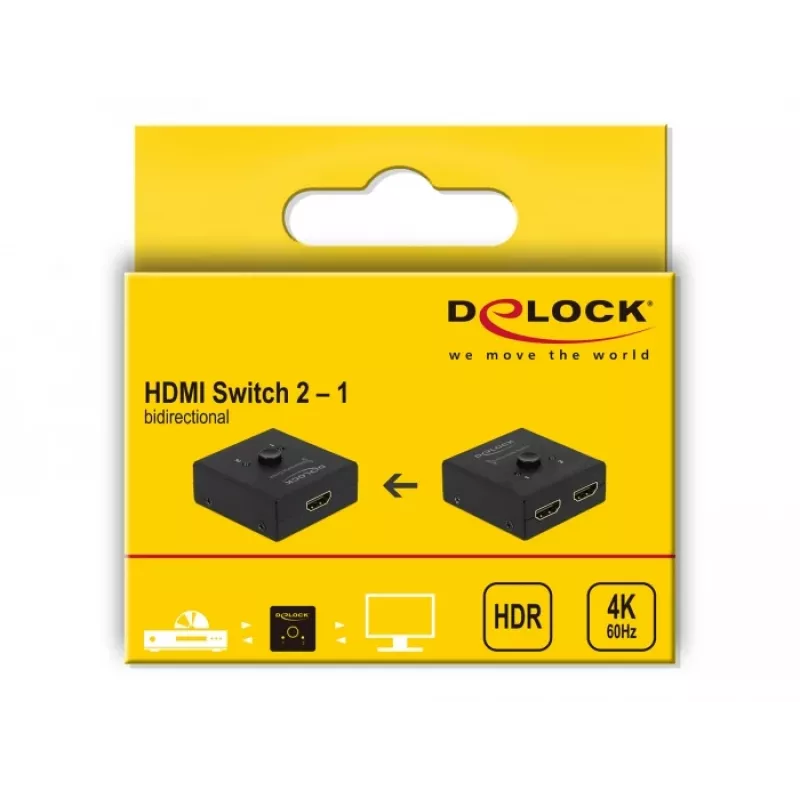 DeLock HDMI 2-1 bidirectioneel 4K 60 Hz compact - retail box - video-/audioswitch - 2 x HDMI - desktop (64072)