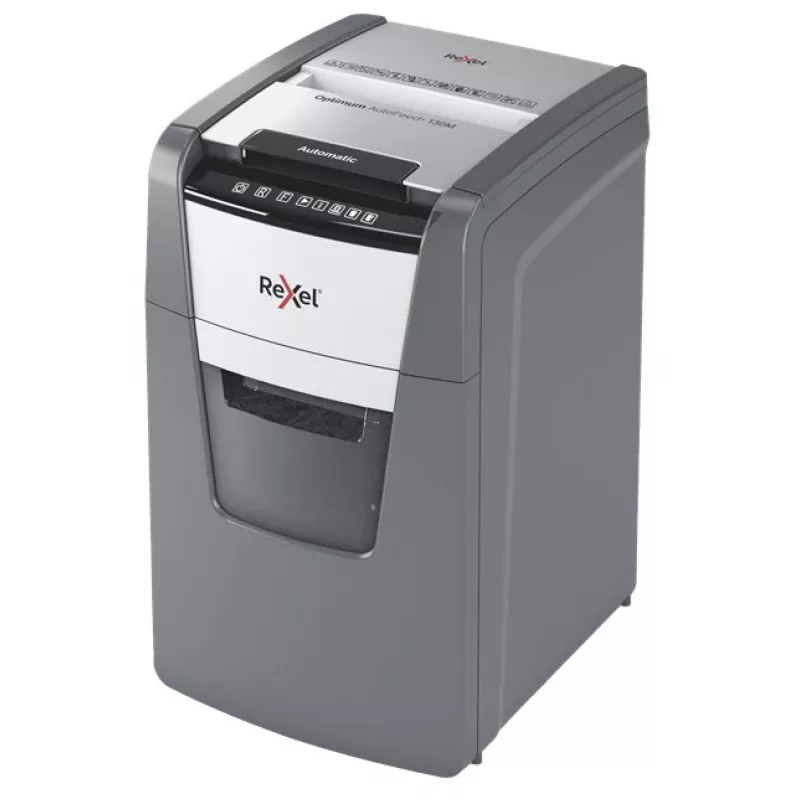 Rexel Optimum AutoFeed+ 130M papiervernietiger, microsnede 2 x 15 mm, P-5, 130 vel, opvangbak 44 l