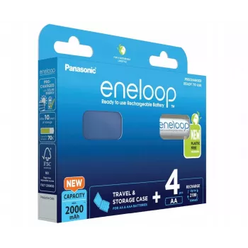 Accu's PANASONIC ENELOOP AA 2000 mAh 4 stuks + etui (BK-3MCDE/4CP+CASE)