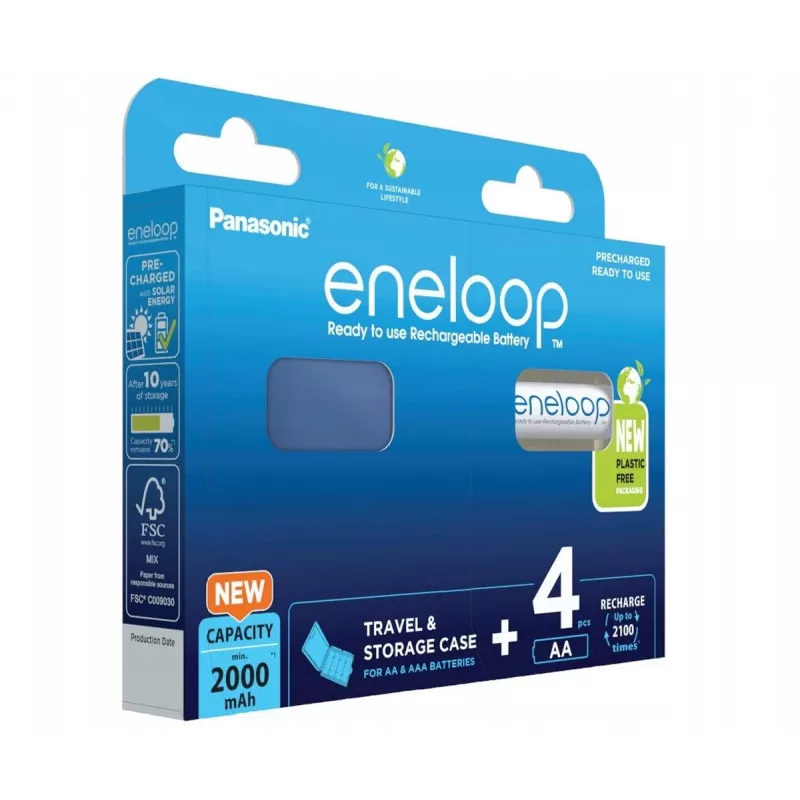 Accu's PANASONIC ENELOOP AA 2000 mAh 4 stuks + etui (BK-3MCDE/4CP+CASE)