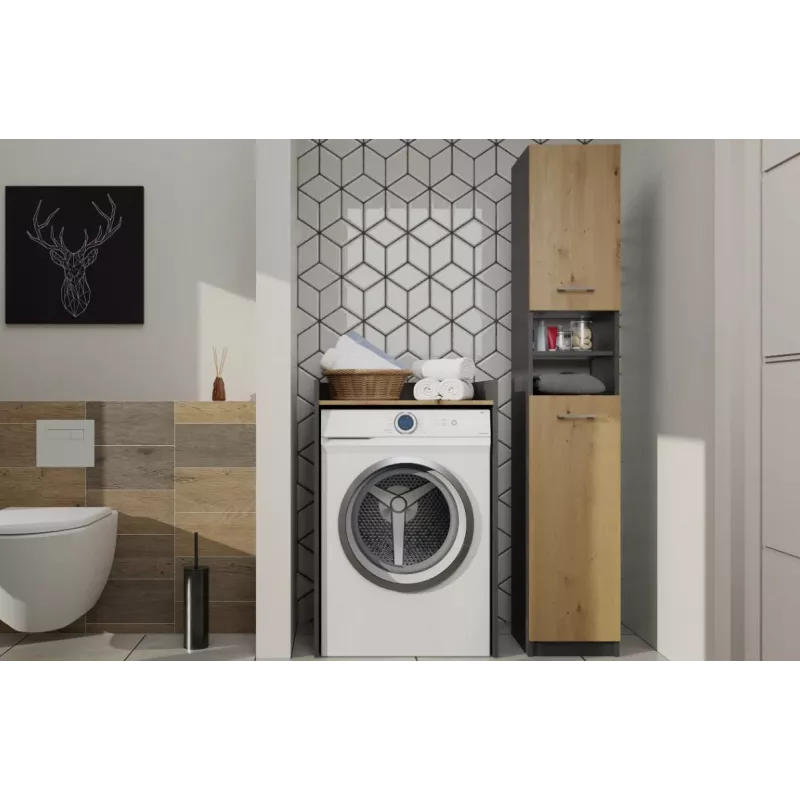 Top e Shop POLA wasruimtekast voor wasmachine – antraciet / artisan eiken