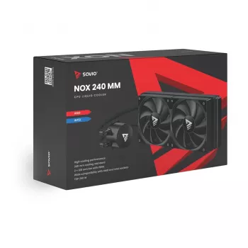 Vloeistofkoelingsset SAVIO NOX 240 mm – 240-mm-radiator, 2×120-mm-ventilatoren, aluminium radiator, koperen bodemplaat, ondersteunt LGA 2011/2011-v3/2066/1200/115x/775