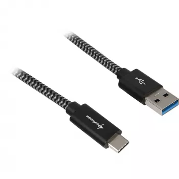 USB 3.2 Gen 2-kabel, USB-A stekker > USB-C stekker (zwart/grijs, 0,5 meter, gesleeved)