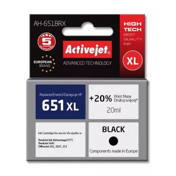 Activejet AH-651BRX inkt (vervanging voor HP 651 C2P10AE; Premium; 20 ml; zwart)