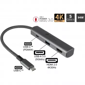 USB Type-C-hub Alcasa HUB-C002A 5000 Mbit/s HDMI USB 3.0