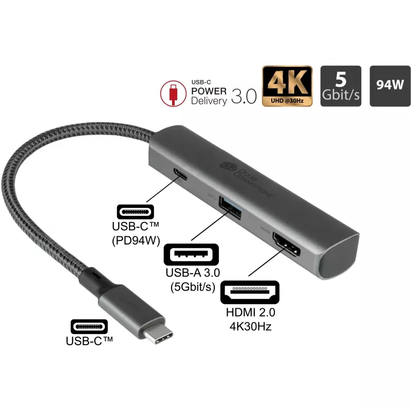 USB Type-C-hub Alcasa HUB-C002A 5000 Mbit/s HDMI USB 3.0