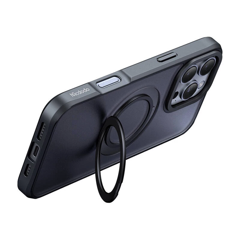 Beschermhoes Mcdodo PC-4932 voor iPhone 16 Pro met geïntegreerde standaard, zwart