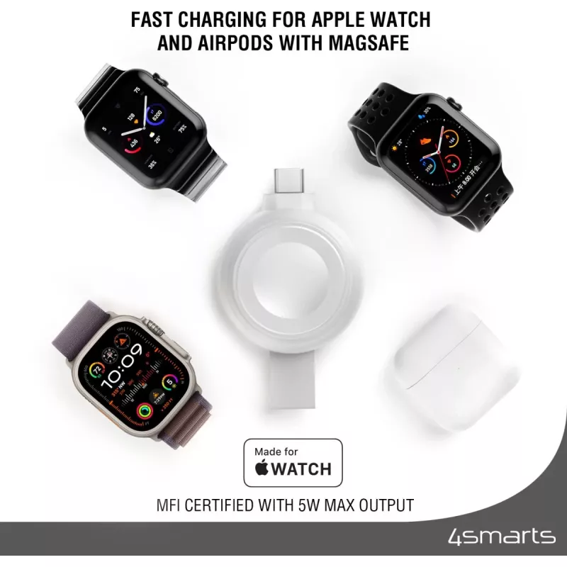 Oplader 4smarts QI2 smartwatch zilver USB draadloos snelladen