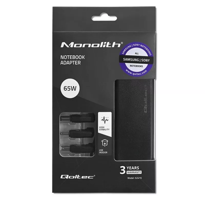 Qoltec 52415 voeding compatibel met Samsung Sony 65 W | 3 stekkers | +netsnoer