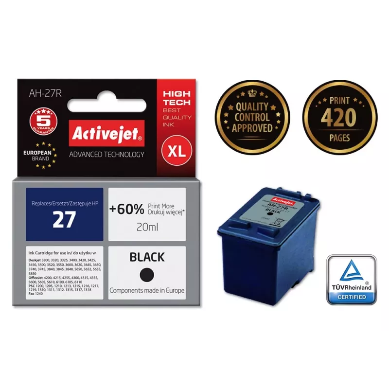 Activejet AH-27R inkt (vervanger voor HP 27 C8727A; Premium; 20 ml; zwart)