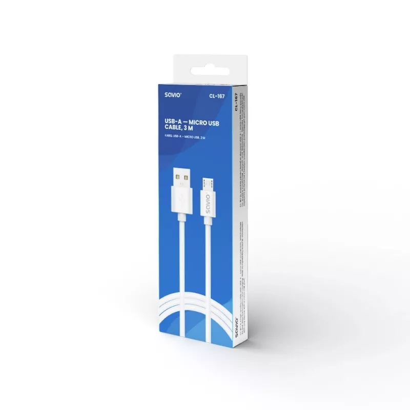 Savio USB 2.0 USB A - Micro USB wit CL-167 3 m kabel