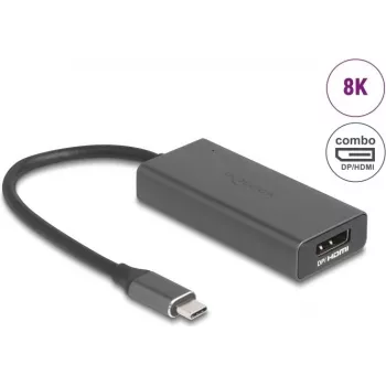 DELOCK 64316 videokabeladapter USB Type-C naar HDMI + DisplayPort, 0,15 m, aluminium, grijs