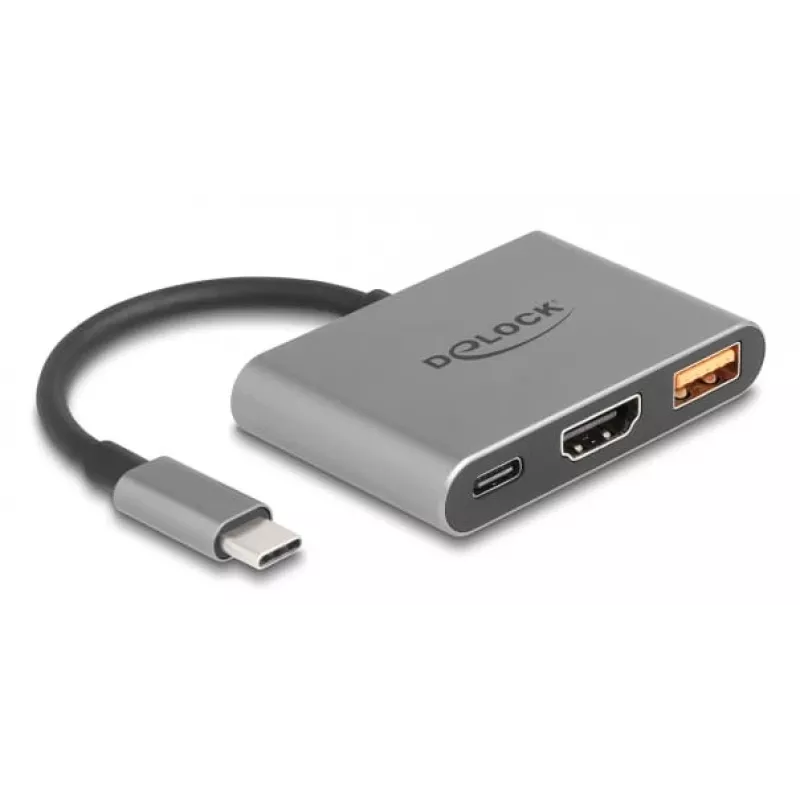 DeLOCK 61071 videokabel-adapter 0,1 m USB Type-C USB Type-C USB Type-A HDMI grijs