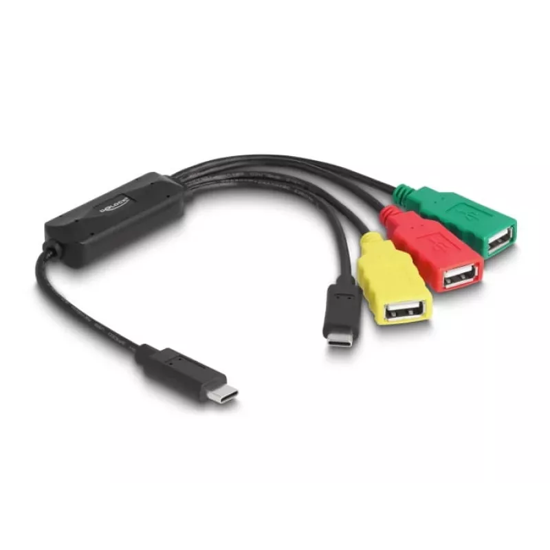 DeLOCK 4-poorts USB 2.0 kabel-hub USB Type-C naar 3 x USB-A bus + 1 x USB-C stekker