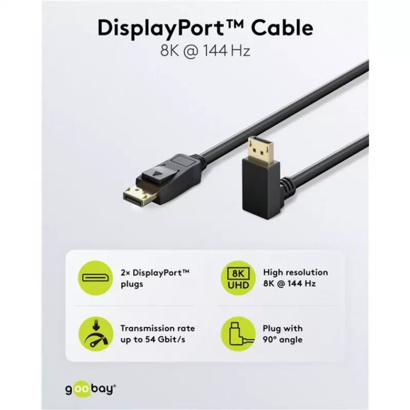 DisplayPort-kabel WENTRONIC 77058 – 54 Gbit/s, tot 8K, 144 Hz