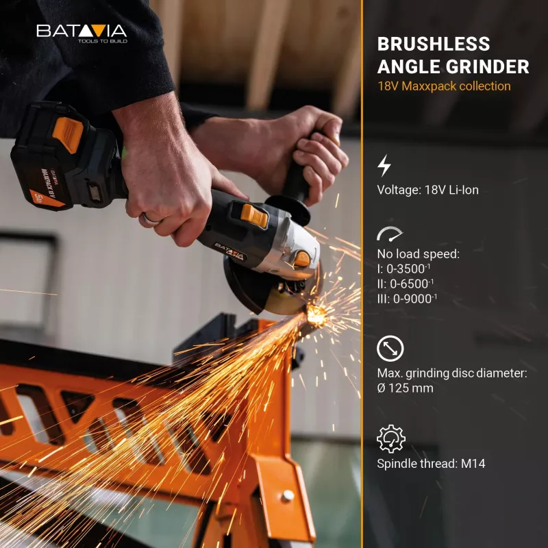 Batavia B.V. 18V accu borstelloze haakse slijper | 125 mm
