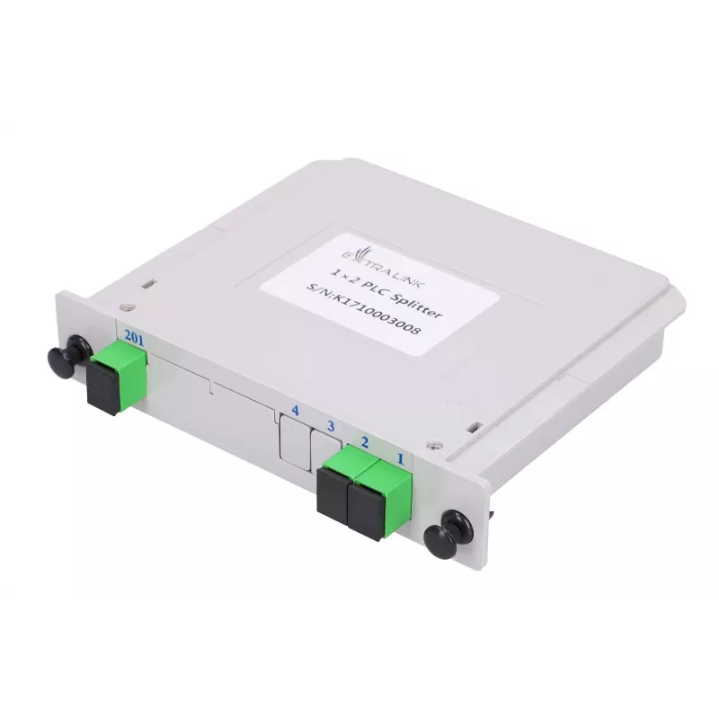 Optische PLC-splitter 1:2 SC/APC slot-type, Extralink, zwart ABS