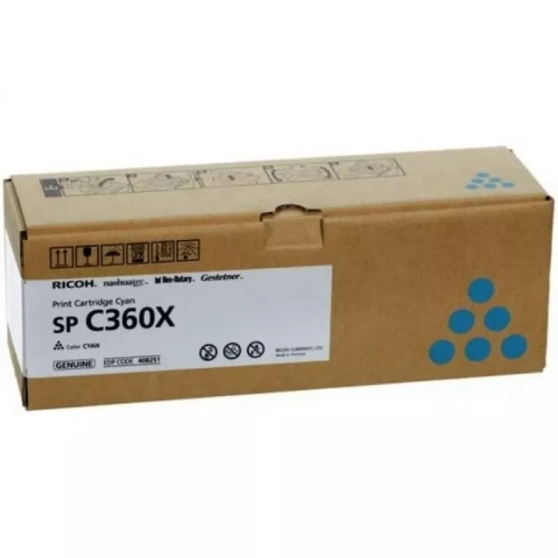 Tonercartridge Ricoh SPC360X cyaan – groot bereik 9.000 pagina's