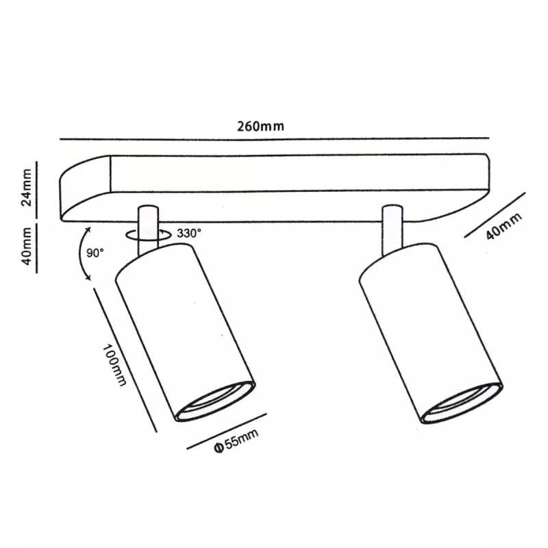 Maclean MCE452 B wand- en plafondspot, verstelbaar, aluminium, 2xGU10, mat zwart