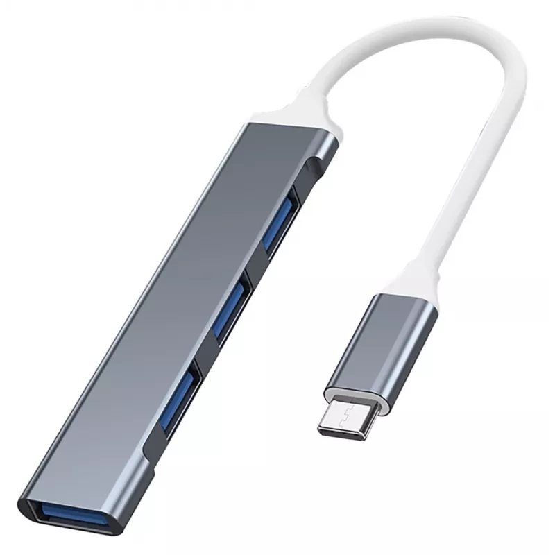 USB-hub VAKOSS TC-4125X — 1× USB 3.0 Type-A, 3× USB 2.0 Type-A, host: USB Type-C, zilver