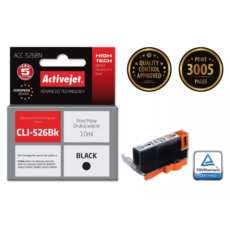 Activejet ACC-526BN inkt (vervanging voor Canon CLI-526Bk; Supreme; 10 ml; zwart)