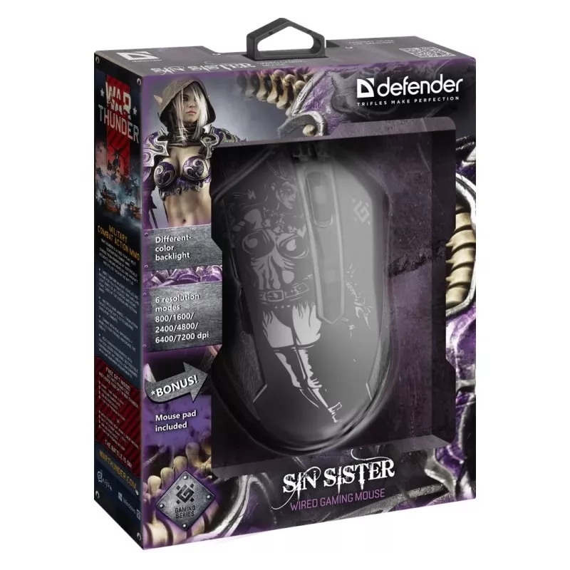 Gaming, optische, bedrade muis DEFENDER GM-933 SIN'SISTER 7200dpi 6P RGB