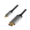 LogiLink CUA0100 kabeladapter DisplayPort USB 3.2 Gen1 Type-C 1,8m zwart grijs