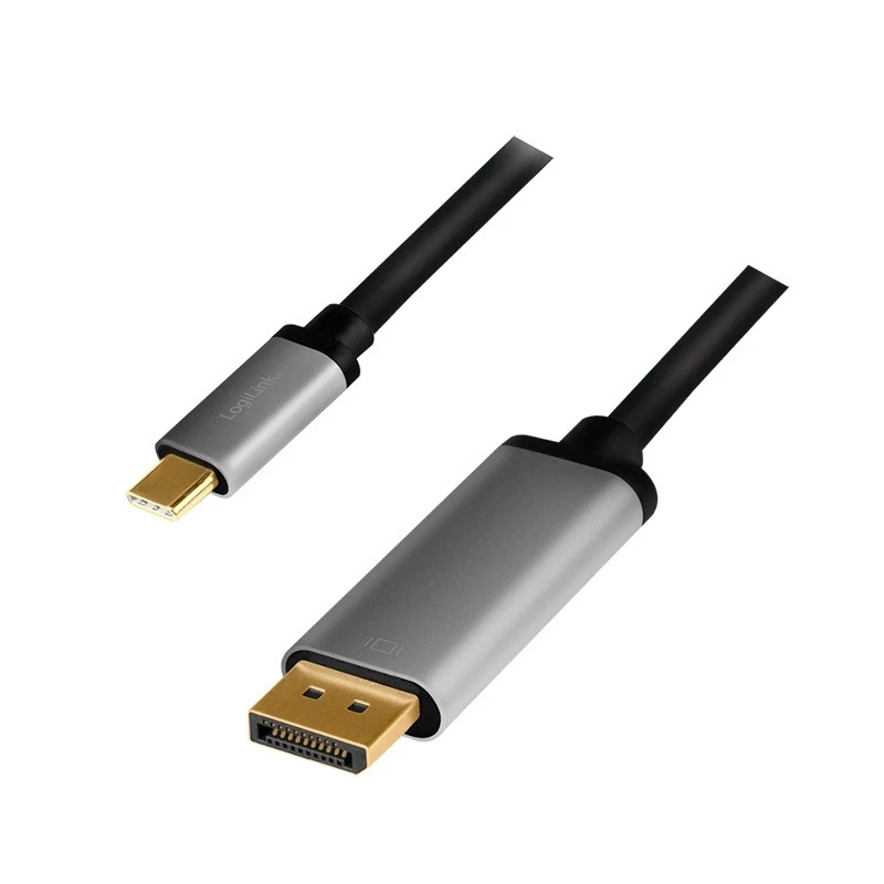 LogiLink CUA0100 kabeladapter DisplayPort USB 3.2 Gen1 Type-C 1,8m zwart grijs