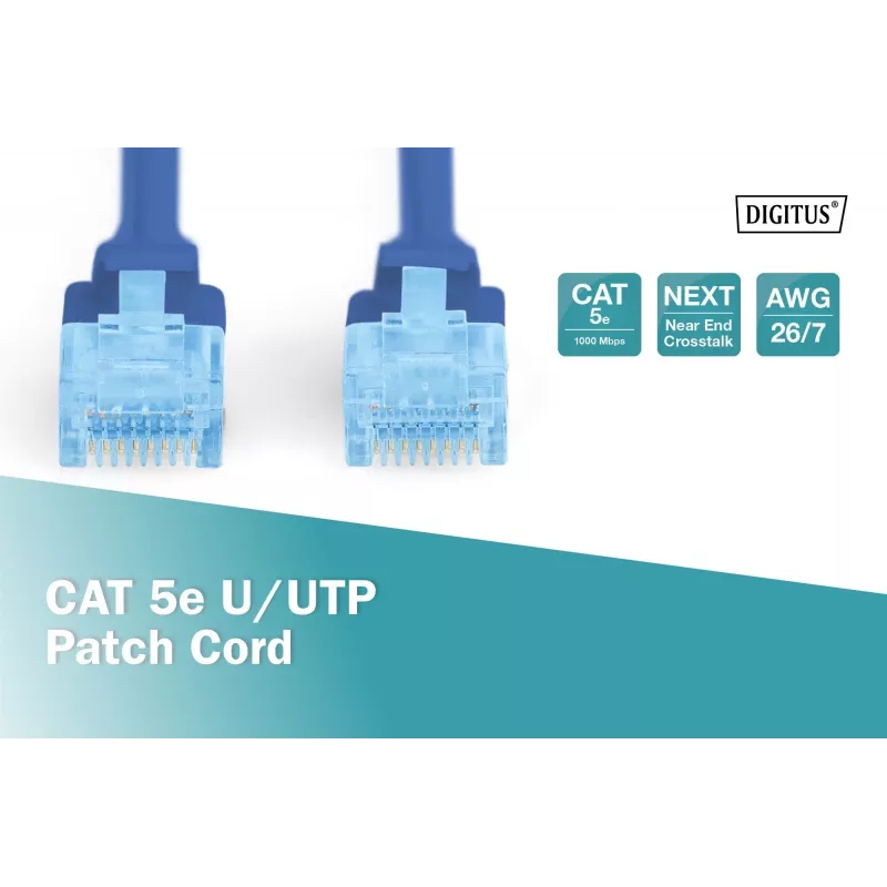 Netwerk-patchkabel DIGITUS Digitus CAT 5e U/UTP-patchkabel, 5 m, U/UTP, RJ-45 – blauw