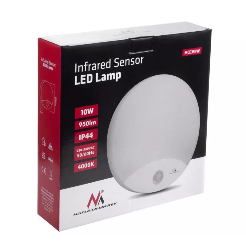 Wand-LED-lamp MACLEAN MCE357W met IR-bewegingssensor, wit, voor buiten en binnen