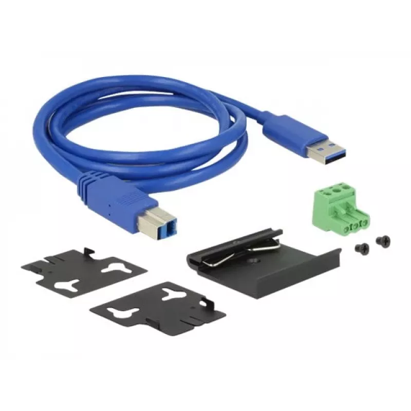 Delock 63309 externe industriële USB-hub, 4 x USB 3.0 Type-A, 15 kV ESD-bescherming, metalen behuizing, wandmontage mogelijk