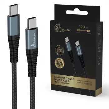 Extralink USB-C naar USB-C-oplaadkabel Smart Life 60W 120 cm PVC 5V 2,4A/3A grijs