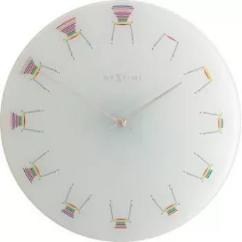 NeXtime klok 8809 Chair, Ø30 cm, wand, wit/meerkleurig