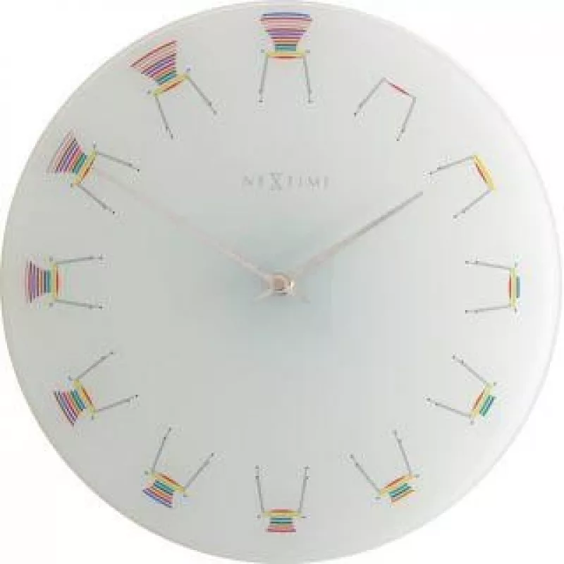 NeXtime klok 8809 Chair, Ø30 cm, wand, wit/meerkleurig