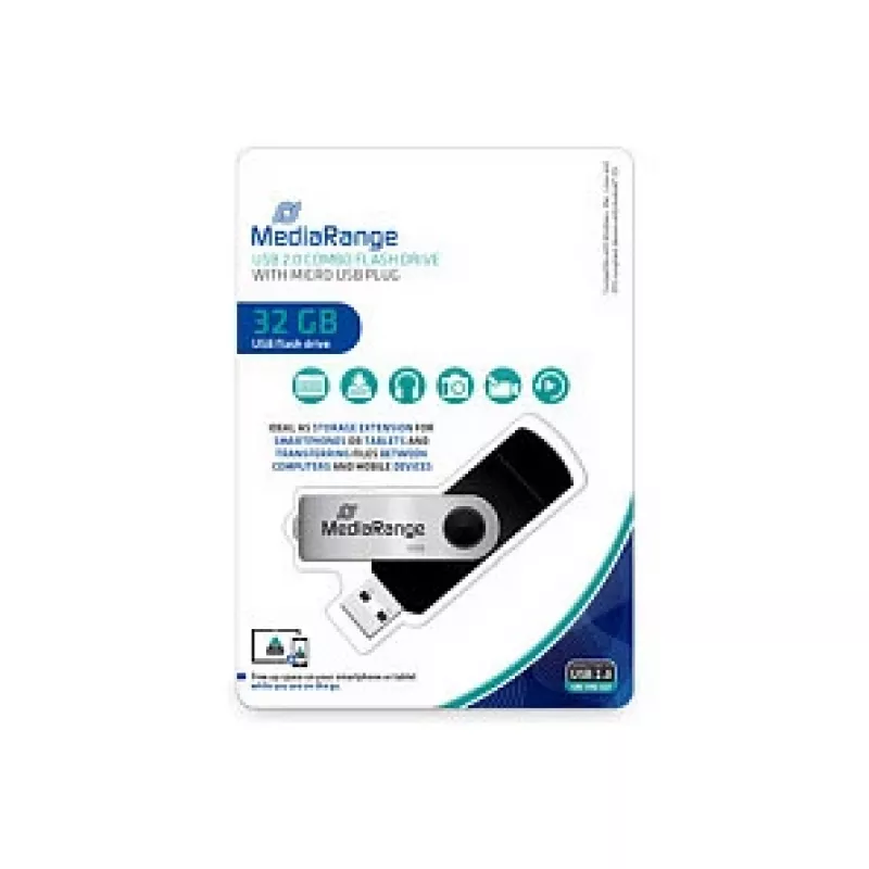 MediaRange MR932 - USB-flashdrive - 32 GB - USB 2.0 / Micro-USB - zwart/zilver (MR932-2)