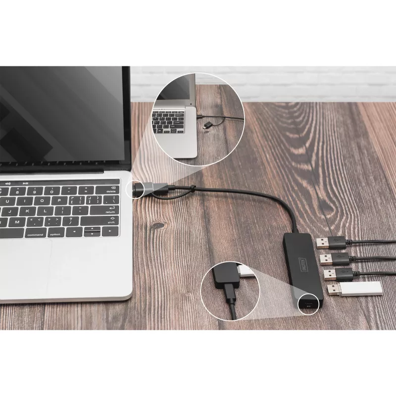 USB-hub, Digitus, DA-70235, 4-poorts, USB 3.2 Gen 1, Type-A en Type-C, 12000 Mbit/s