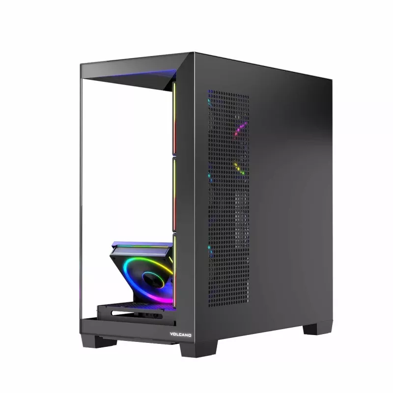PC-behuizing MODECOM Volcano Stellar 5F ATX Midi Tower, gehard glas, 5 voorgeïnstalleerde ventilatoren, USB‑C, ondersteunt microATX/ATX, max. GPU 420 mm, CPU-koelerhoogte 175 mm