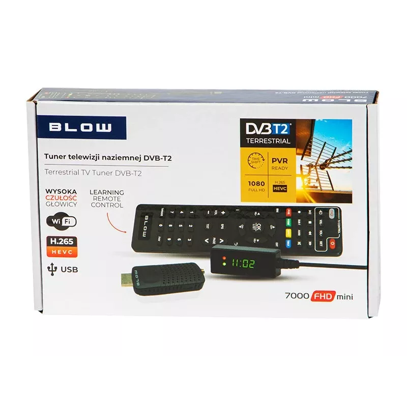 DVB-T2-tuner BLOW 7000FHD MINI H.265 – compacte terrestrische tv-receiver, HDMI, USB, S/PDIF, audio L/R, teletekst