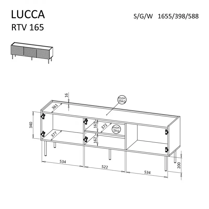 Cama LUCCA 3D TV-kast 165x40x59 zwart